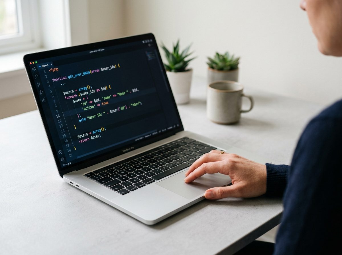 Code PHP d’un site en cours de développement sur un ordinateur portable